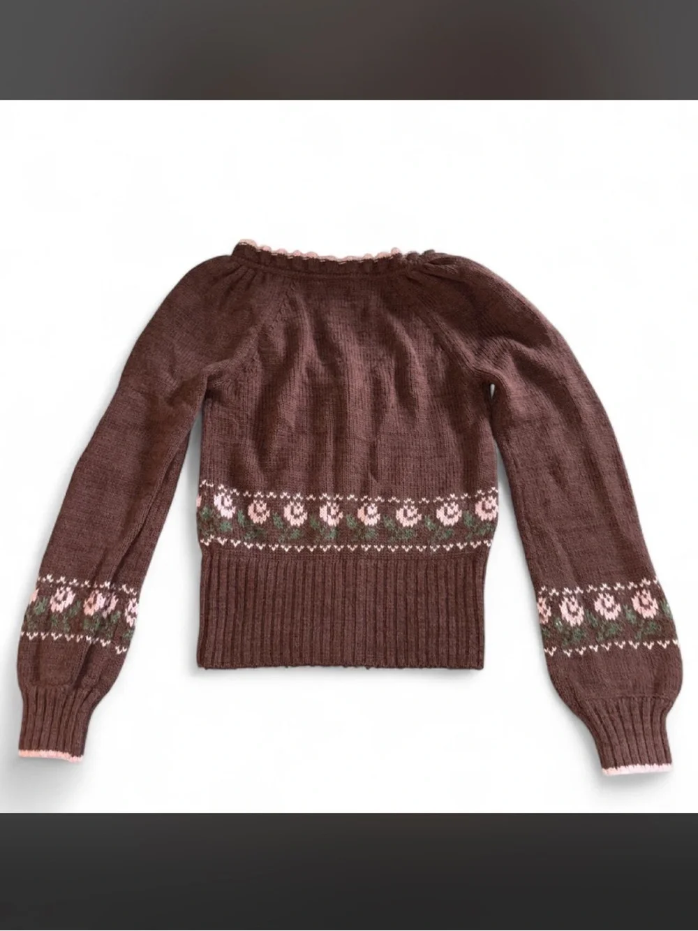 Kimchi Blue Brown Floral Trim Knit Cardigan Sweater - Women’s S - Picture 5 of 6